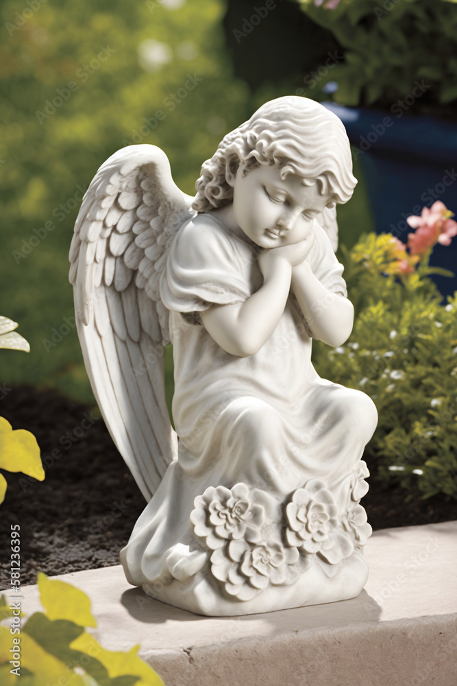 Praying Angel Statue in Tranquil Garden Praying Angel Statue in Tranquil Garden