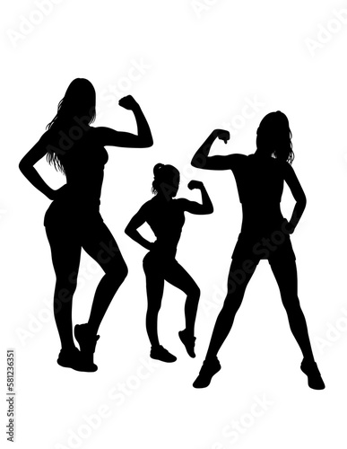 Strong girl showing her biceps silhouette, bodybuilding pose gym sport training black shadow