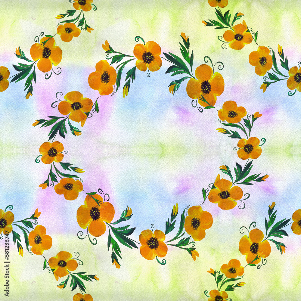 Floral pattern. Watercolor background image - abstract decorative composition. Seamless pattern. Use printed materials, signs, objects, websites, maps, posters, flyers, packaging.