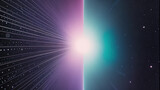 Binary abstract space scene with bright purple and blue light exploding from a light center. Generative AI