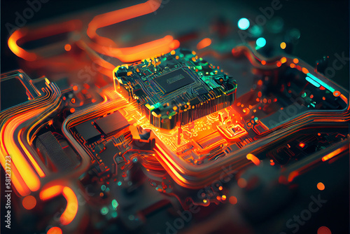 Circuit board close-up. Technology background. Generative Ai