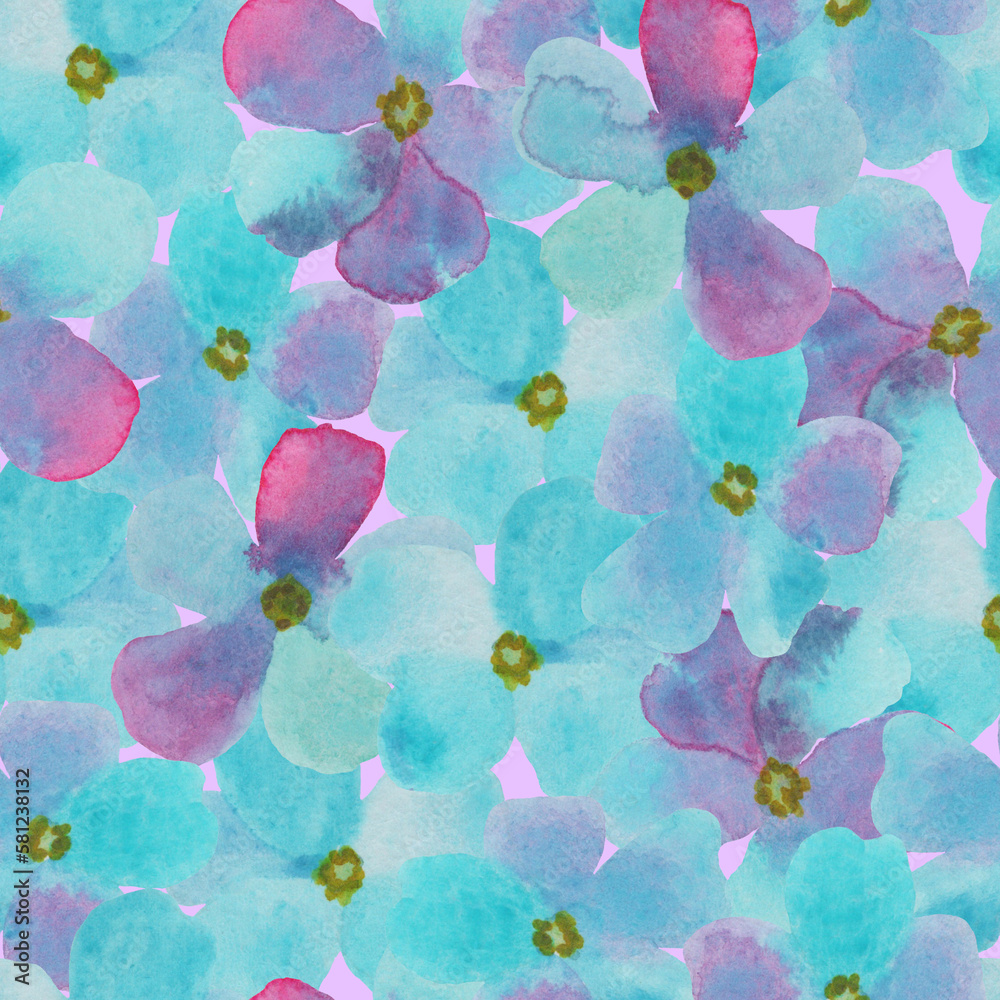 floral dense pink blue seamless pattern
