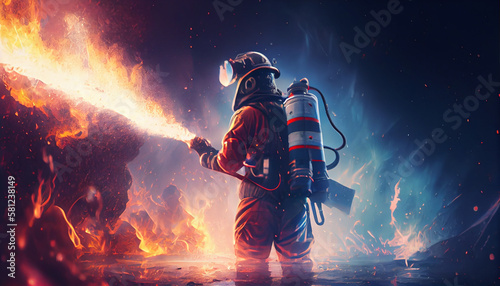 Firefighter in protective clothing. Generative Ai © andranik123