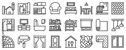 Line icons about home decoration on transparent background with editable stroke.