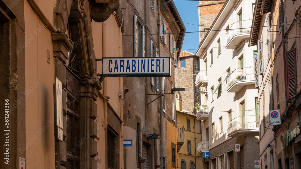 Carabinieri sign in the street in siena , italy