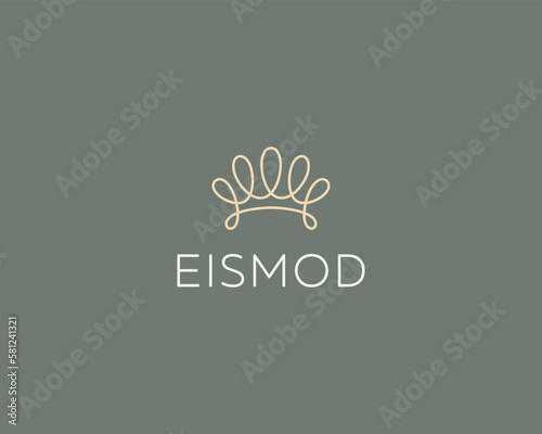 Elegant crown logo design. Premium boutique hotel spa logotype. Sofa cushioned furniture symbol. Queen sign. Vector illustration.