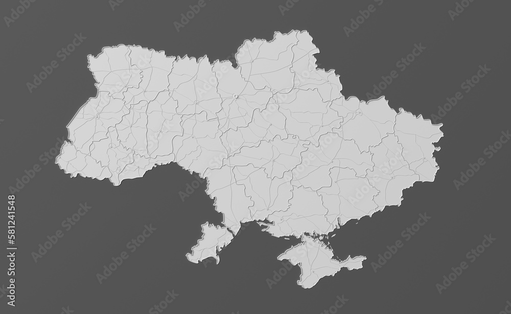 Ukraine map. Ukraine. Europe. War in Ukraine. Dark background. 3D Illustration. Ukraine map. Ukraine. Europe. War in Ukraine. Dark background. 3D Illustration.