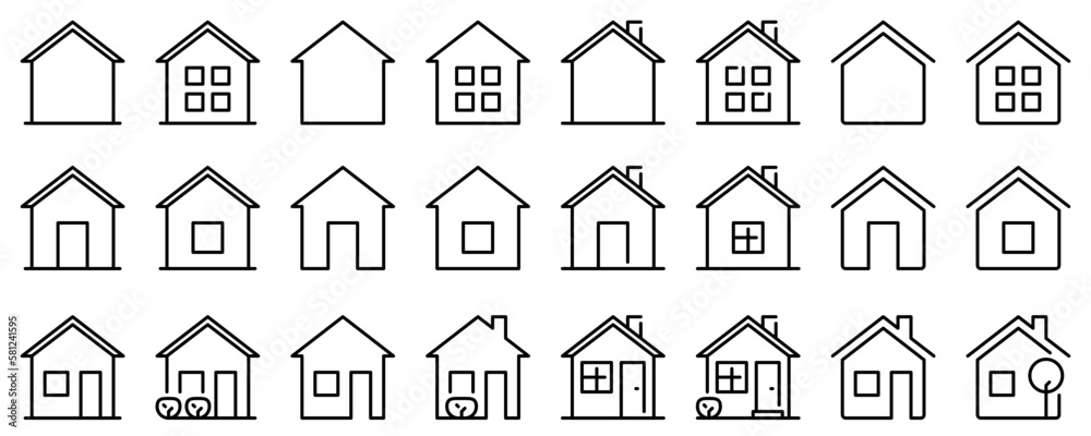 Line icons about homes on transparent background with editable stroke.