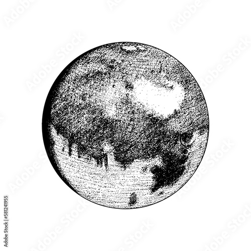 Mars Planet. Astronomical galaxy space. Engraved hand drawn in old sketch, vintage style for label.