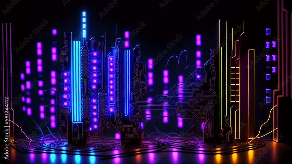 ネオン　ライン　CPU　電子回路　イメージ　3D　立体　ビジネス　数学　コンピューター
Neon line CPU electronic circuit image 3D three-dimensional business mathematics computer