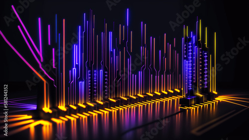 ネオン ライン CPU 電子回路 イメージ 3D 立体 ビジネス 数学 コンピューター Neon line CPU electronic circuit image 3D three-dimensional business mathematics computer © sunafe