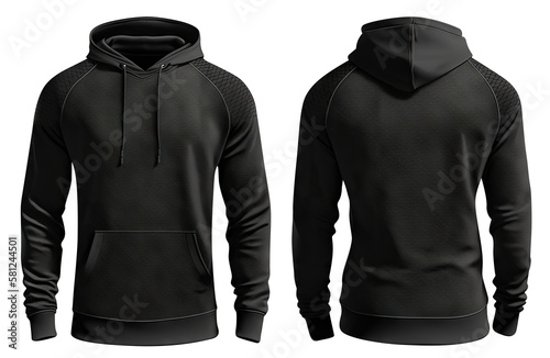 Black hooded sweatshirt mockup set cut out. Based on Generative AI