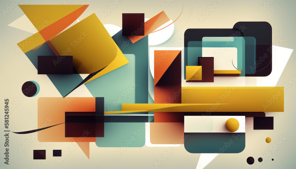 Naklejka premium Explosive Abstraktion in 3D: Geometrische Formen, Farbverläufe und Kontraste verschmelzen zu einem kreativen und surrealen Kunstwerk voller Muster und lebendiger Farben