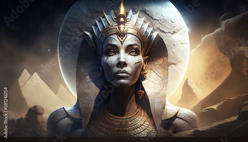 Fantasy scene. Ancient Egypt style woman god queen. Patetic scene. AI generated. 