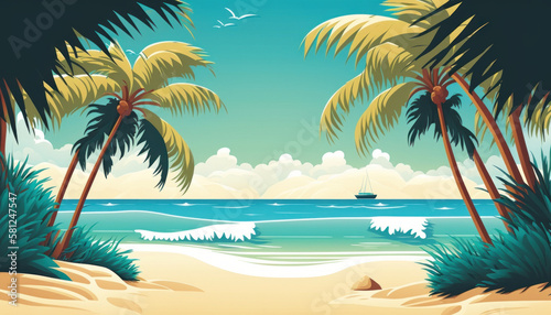 Tropische Tr  ume  Erleben Sie den perfekten Sommerurlaub am wundersch  nen Strand  wo das Meer und der Himmel sich vereinen  umgeben von exotischen Palmen und wei  em Sand  w  hrend Sie entspannen und di
