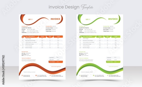 Corporate Business Invoice design template vector illustration bill form price invoice. Creative invoice template vector. business stationery design payment agreement design template