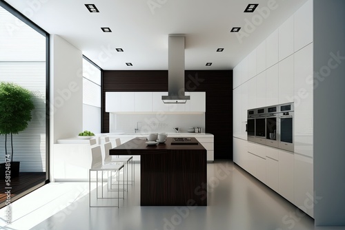 Design idea - clean minimalist modern kitchen interior - Generative AI © Hanjin