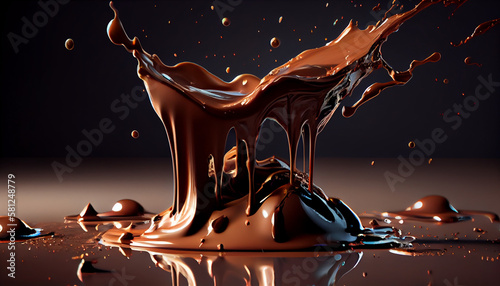 chocolate splash close-up on a dark background.generative ai