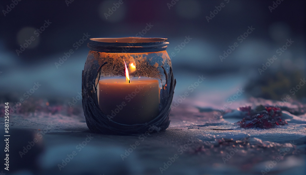 Burning candle in a glass candlestick on a dark background.generative ai Burning candle in a glass candlestick on a dark background.generative ai