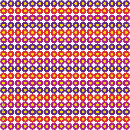 A pattern of colorful flowers on a white background.