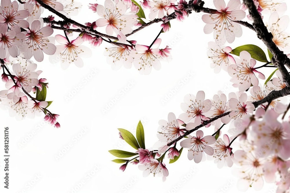 Rahmen bestehend aus Kirschblüten auf weißem Hintergrund. AI Generated Rahmen bestehend aus Kirschblüten auf weißem Hintergrund. AI Generated