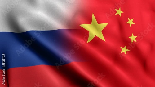 Russia China Flag Morph Background 4K Loop features a waving flag that consists of the U.S. flag morphed with the Chinese flag in a loop 