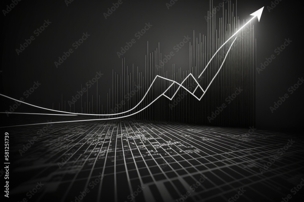 Naklejka premium A financial chart with arrow moving up, straight lines Generative AI
