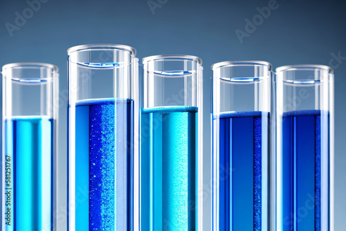 Vials of multicolored fluids in a laboratory setting. Discovery  progress  research concept created with generative AI.