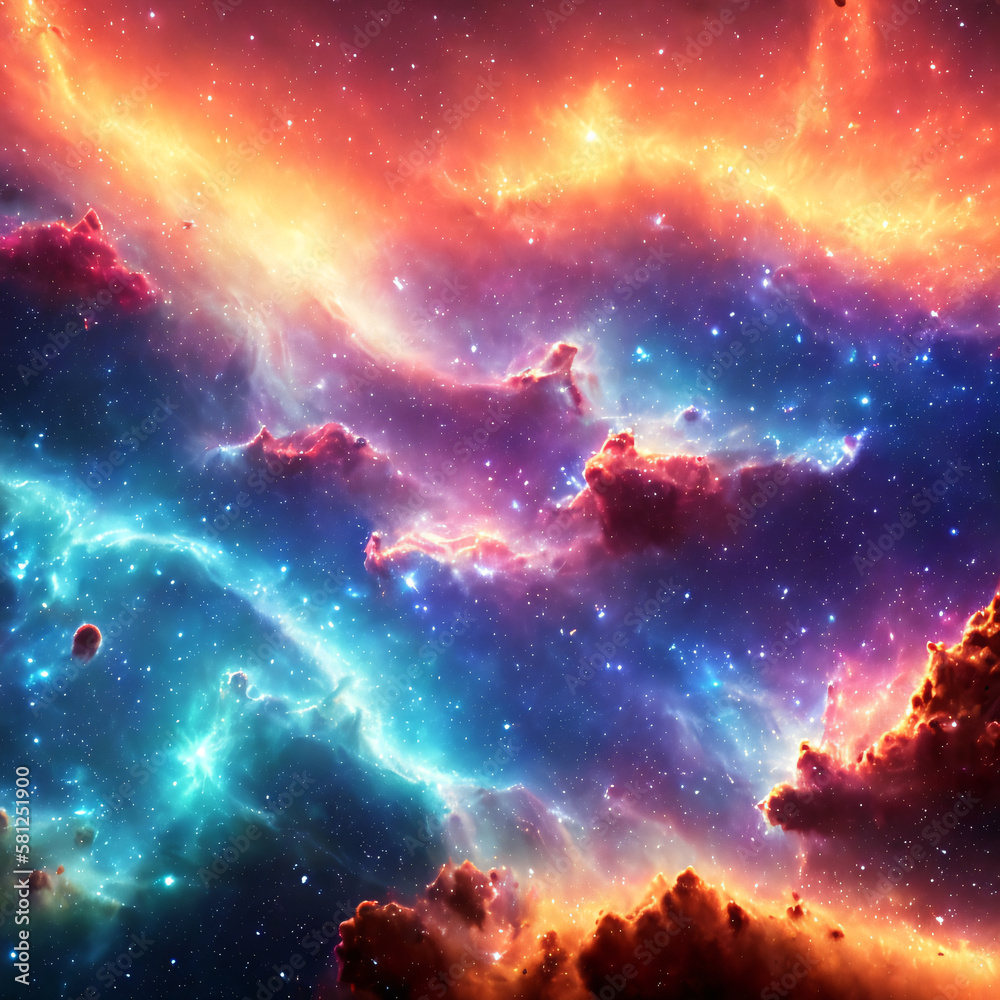 An incredible view of the cosmic universe with its stars, galaxies and nebulae. A perfect harmony of shapes and colors. Space, Beauty, Infinity concept created with generative AI. - obrazy, fototapety, plakaty 