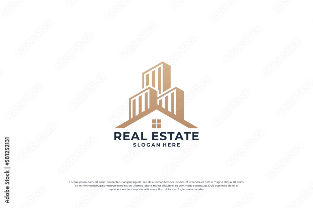 apartment logo design. real estate logo with golden color.
