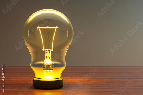 A single white E27 light bulb. Electricity, Illumination, Idea concept created with generative AI. photo