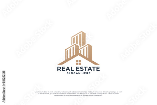 apartment logo design. real estate logo with golden color.