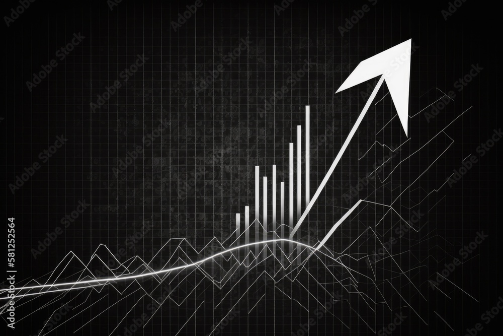 Naklejka premium A financial chart with arrow moving up, straight lines Generative AI
