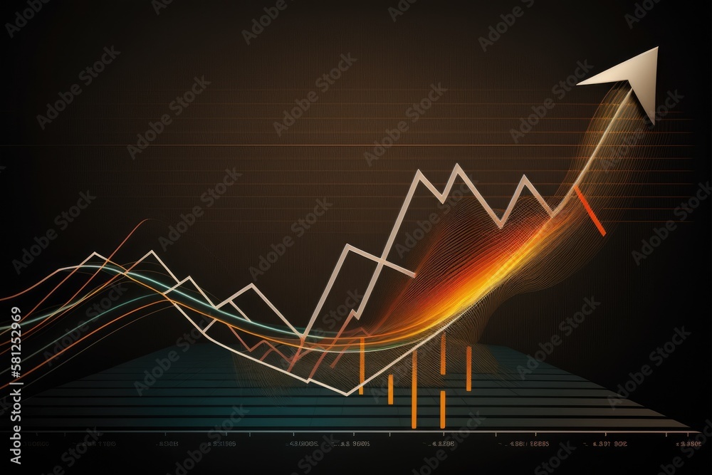 Naklejka premium A financial chart with arrow moving up, straight lines Generative AI
