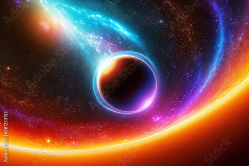 Mesmerizing beauty of the endless universe, with a black hole encircled by stars, nebulas and galaxies. Magnificence, Infinity, Wonder concept created with generative AI.