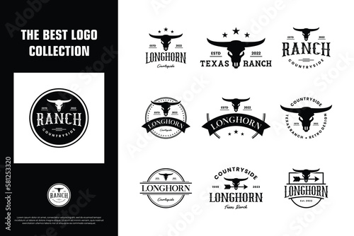 collection of vintage longhorn buffalo, cow, bull logo design for ranch