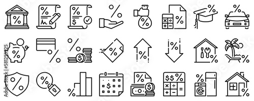 Line icons about loan on transparent background with editable stroke.