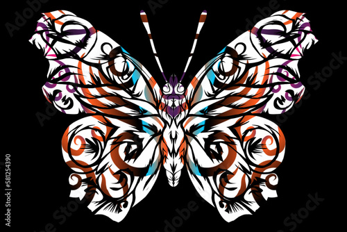 Beautiful gradient colour butterfly batik design illustration for wallpaper background ads clothing or logo 