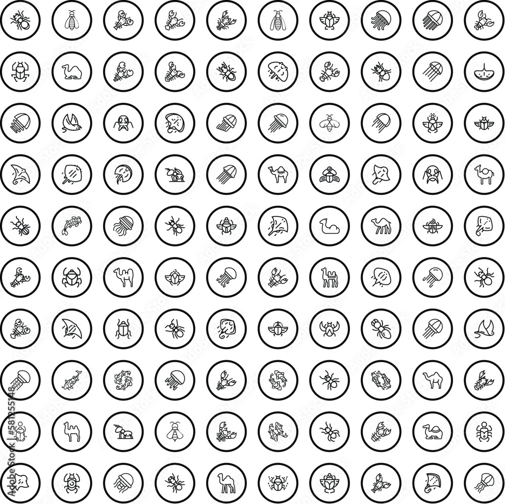 100 animal icons set. Outline illustration of 100 animal icons vector set isolated on white background 100 animal icons set. Outline illustration of 100 animal icons vector set isolated on white background