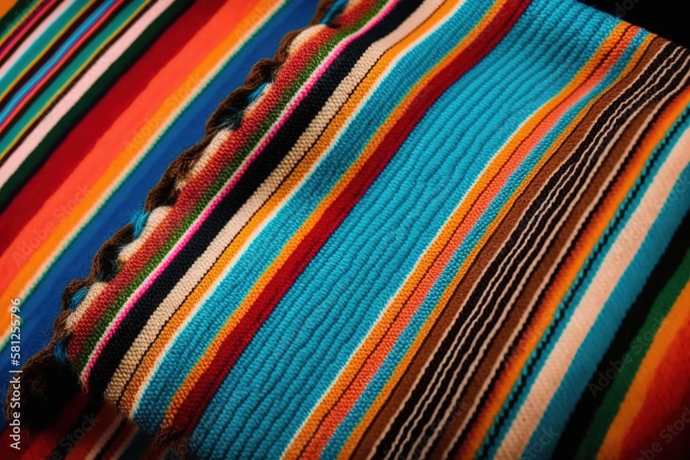 Typical Mexican sarape with traditional stripe pattern. Close up fabric