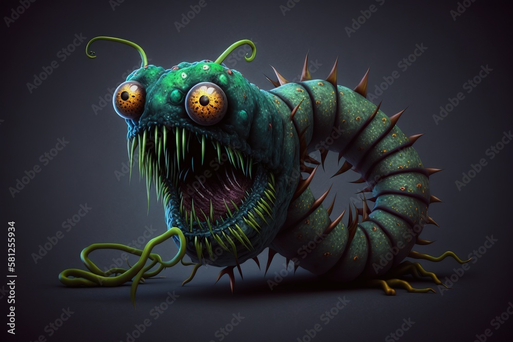 Zombie worm, concept of Parasite and Decay, created with Generative AI
