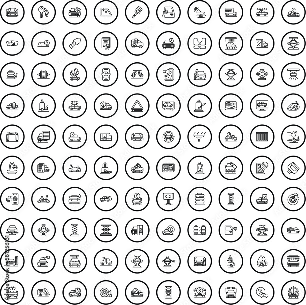 100 auto service icons set. Outline illustration of 100 auto service icons vector set isolated on white background