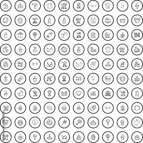 100 baby icons set. Outline illustration of 100 baby icons vector set isolated on white background