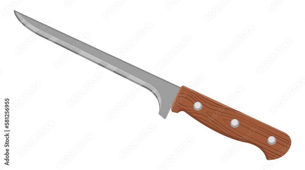 Kitchen knife with wooden handle. Fillet knife. Isolated on white Kitchen knife with wooden handle. Fillet knife. Isolated on white