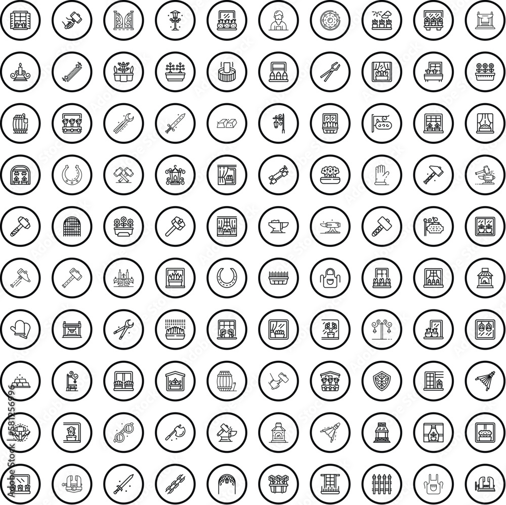 100 balcony icons set. Outline illustration of 100 balcony icons vector set isolated on white background