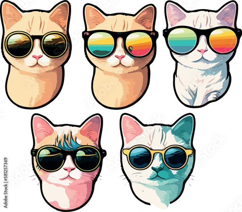 Cat with glasses, sunglasses in cartoon style. Hand drawn illustration. Vector © Alexey