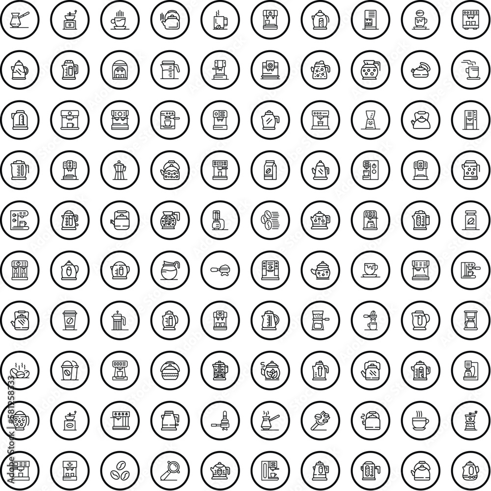 100 beverage icons set. Outline illustration of 100 beverage icons vector set isolated on white background