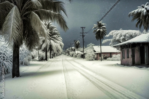 Guadeloupe in winter under snow, climate change - generative ai