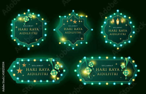 Hari Raya Retro Light Bulb Style Label Collection. Promotion sale label template for Ramadan and Hari Raya Concept. © CheowKeong