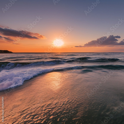 Sunset wave splash summer background with generative ai © 2207918